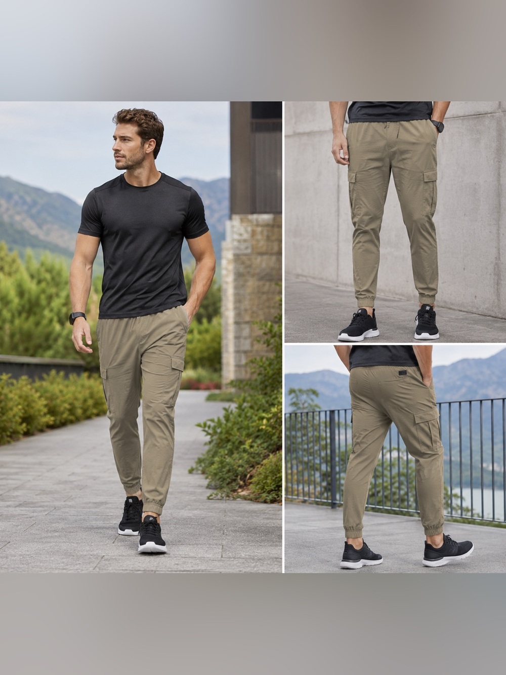 Kenneth Cole Active Lightweight Cargo Jogger Pants Large Khaki Stretch Tech